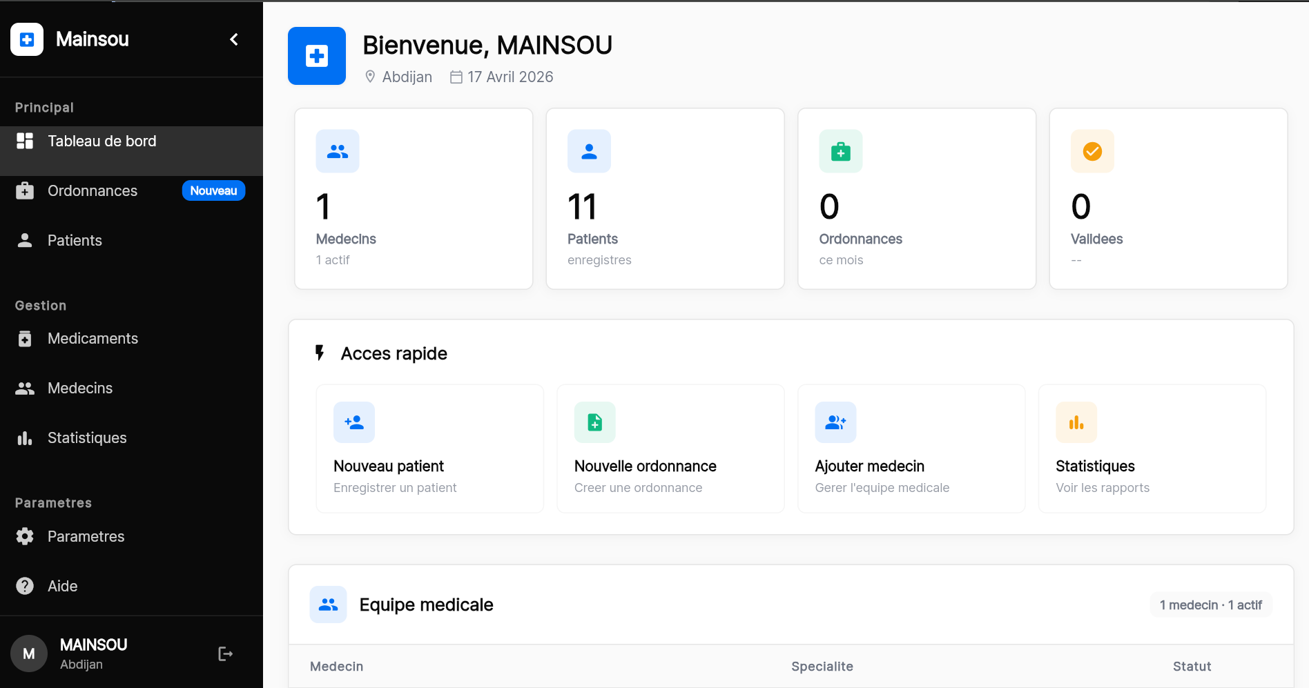 Doctor App — Dashboard hôpital
